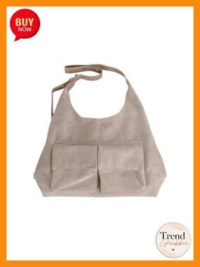 Faux Suede Hobo Shoulder Bag Adjustable Strap Magnetic Snap Tote